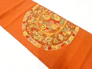 リサイクル　絵皿に花鳥模様織り出し名古屋帯